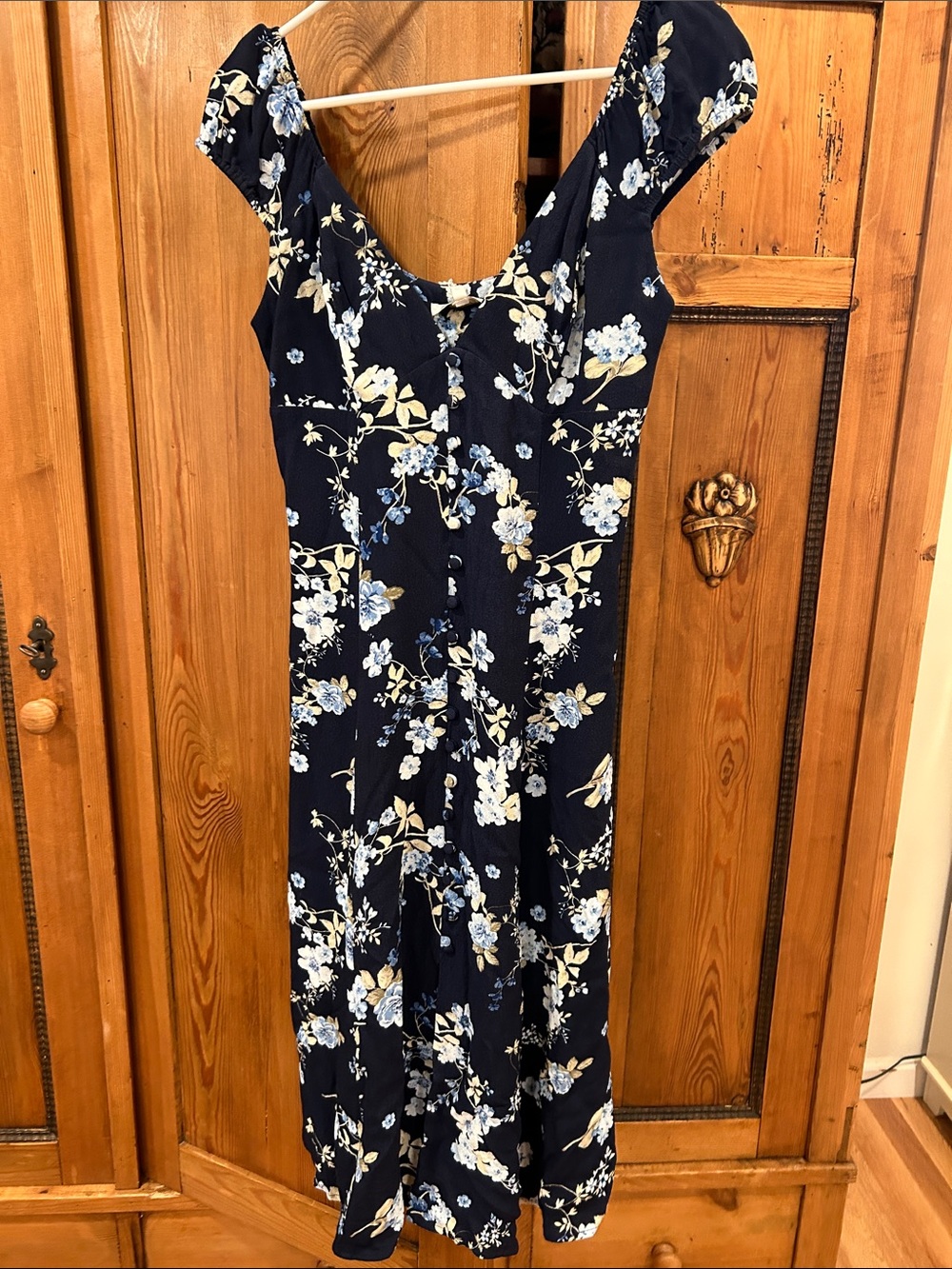 Wayf Navy Floral Midi Dress